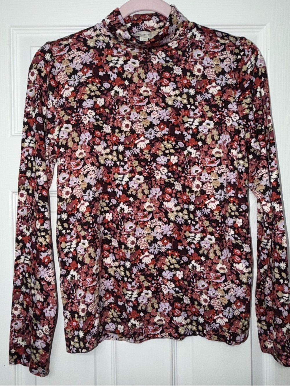 LOFT Floral Print Long Sleeve Turtleneck